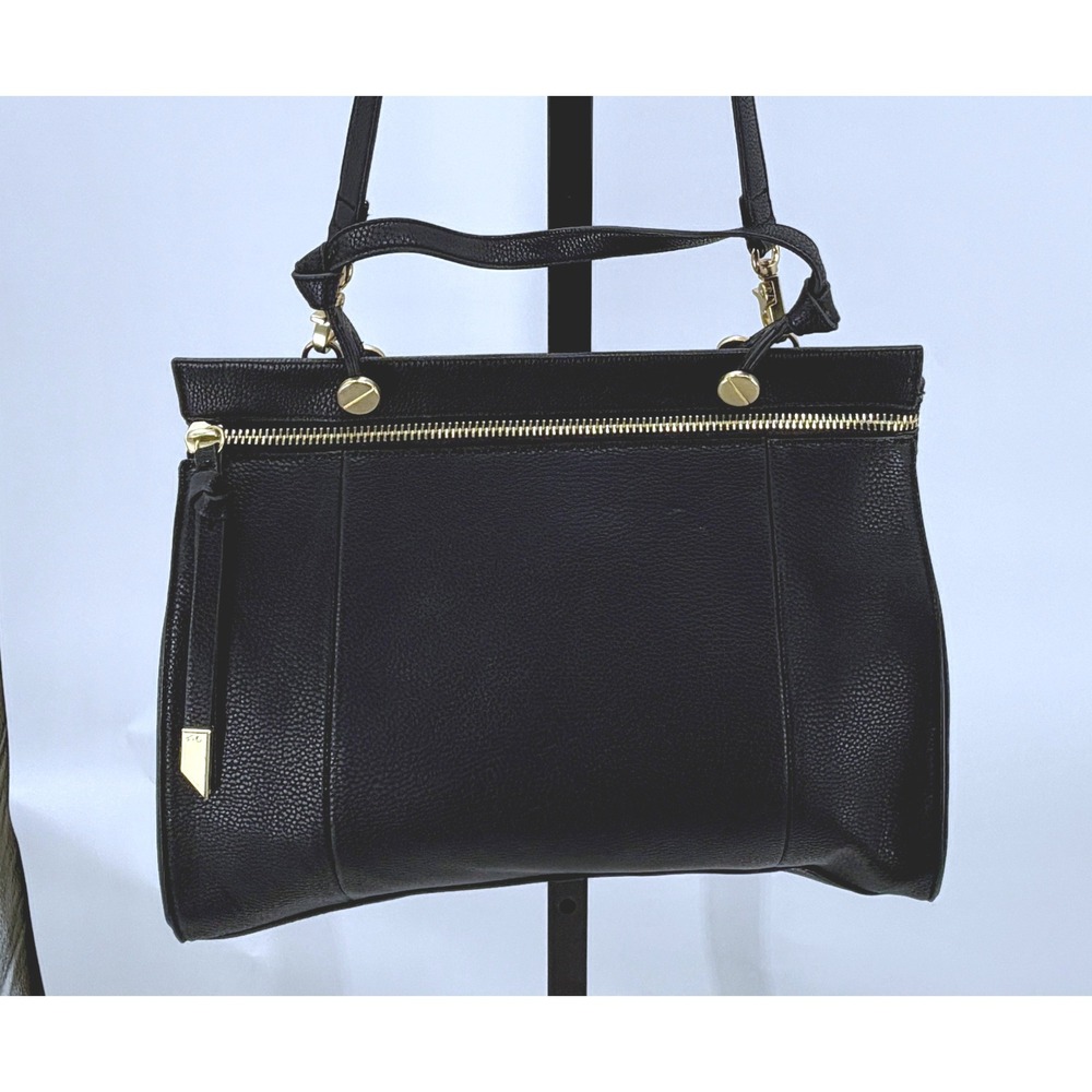 Foley Corinna‎ Black Structured Satchel Convertible Crossbody Work Bag Zip Top